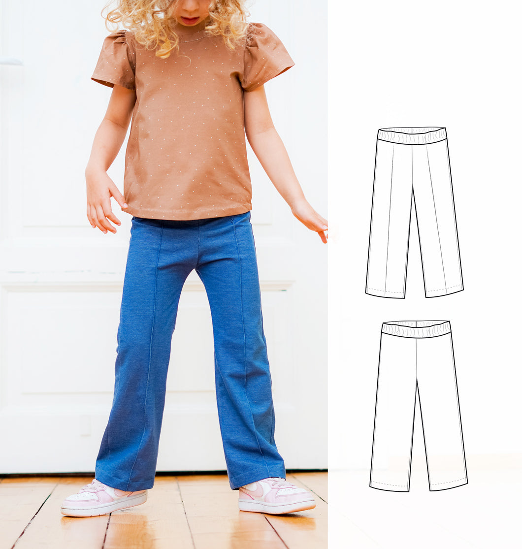 Children pants sewing pattern, flared pants, wide leg pattern