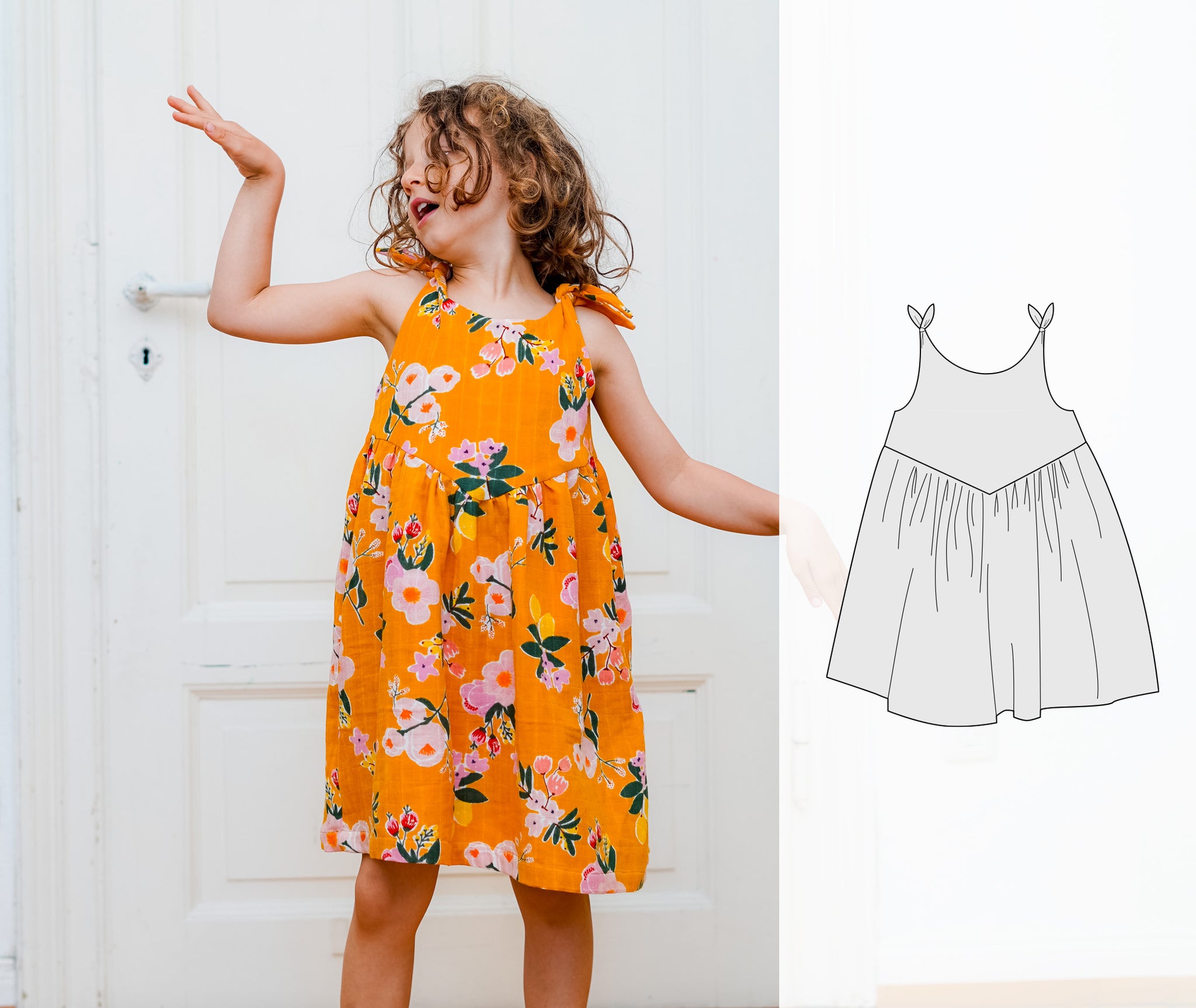 Holiday dress, Girl's sun dress sewing pattern, knot shoulders summer dress for toddlers and children up to 12 years Vagabond Stitch Holiday dress, Girl's sun dress sewing pattern, knot shoulders summer dress for toddlers and children up to 12 years Vagabond Stitch