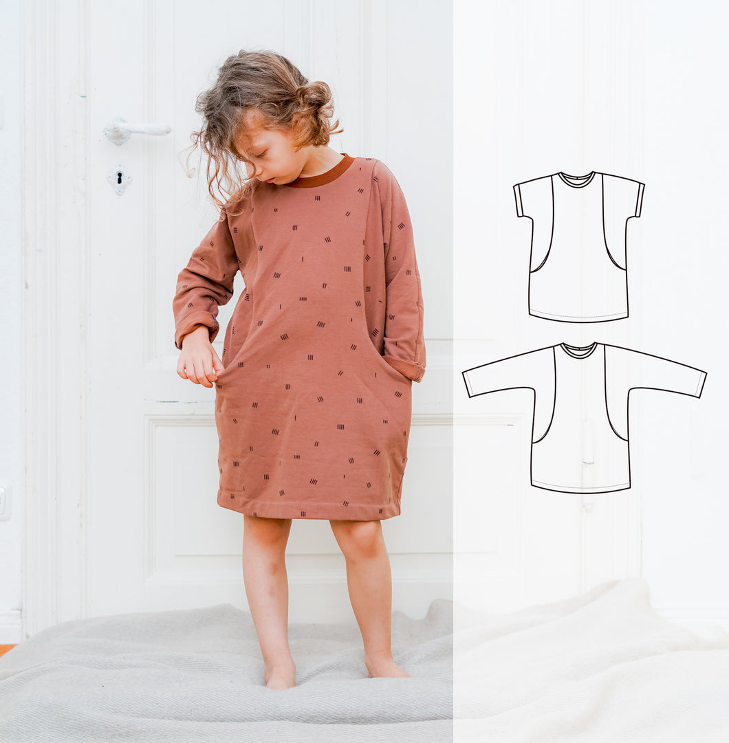 Kids pocket dress sewing pattern from sweatshirt fabric