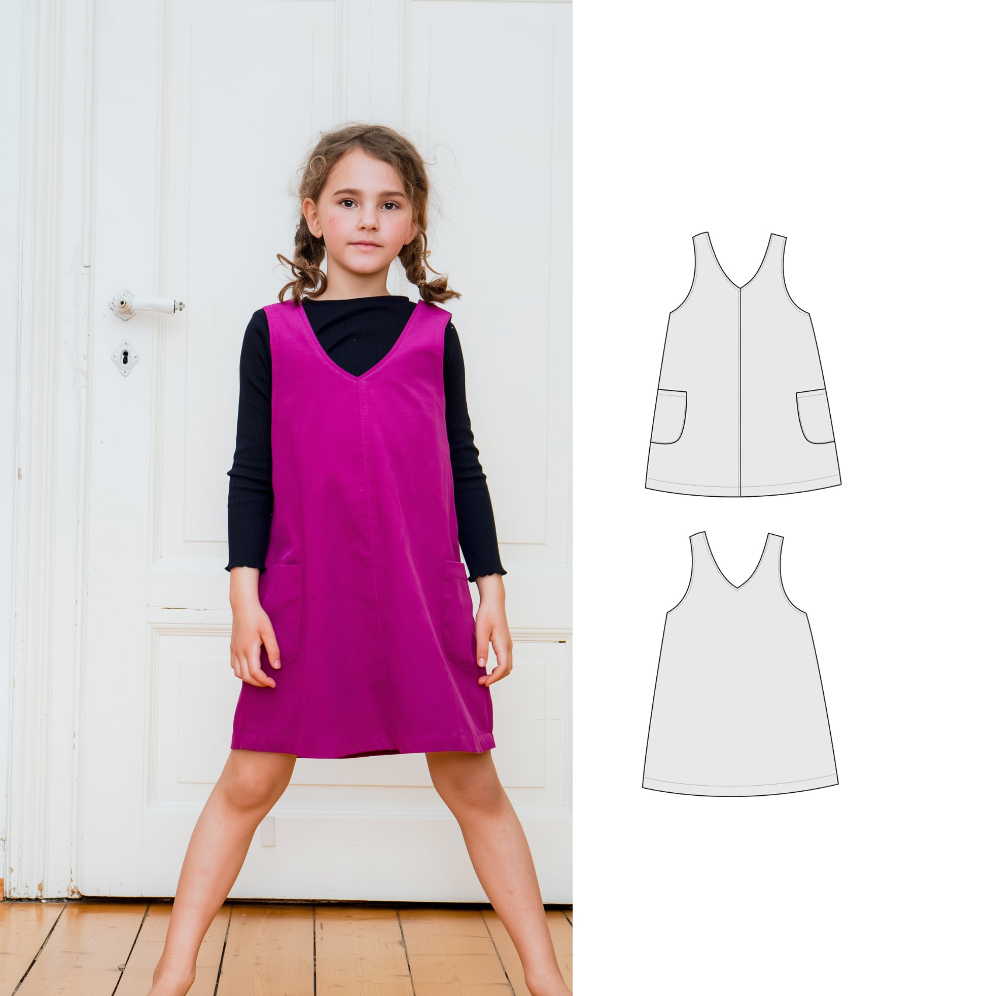 V-neck Pinafore dress sewing pattern for children – Vagabond Stitch V-neck Pinafore dress sewing pattern for children – Vagabond Stitch