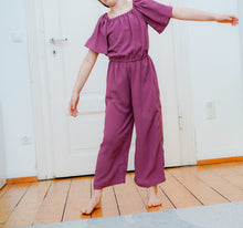 Girls jumpsuit sewing pattern PDF with elastic neckline and comfortable fit