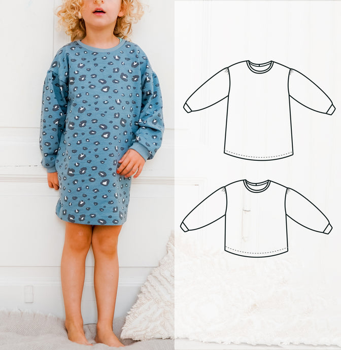 Children sweatshirt dress and top sewing pattern