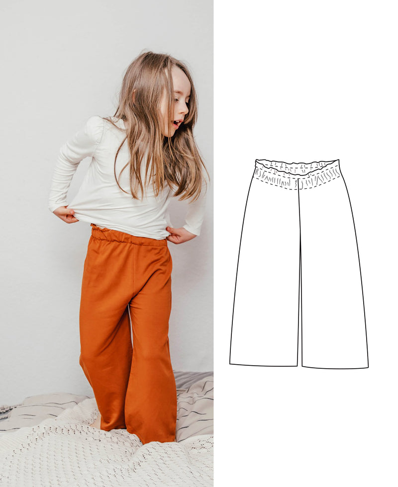 iThinksew - Patterns and More - IvL - Ginger Pants, women high waist wide  leg pants sewing pattern, trousers with elasticated waist and faux mock  fly, pants with pockets, culotte pants pattern