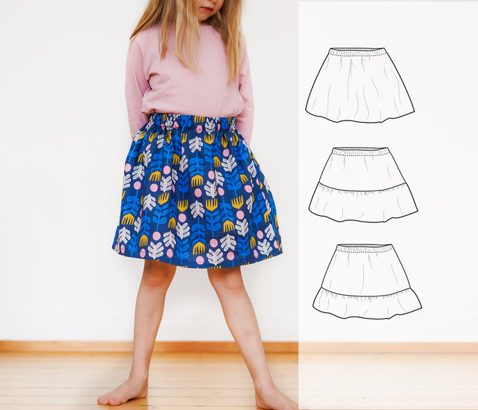 Skirt pattern for children, circle and tiered skirt